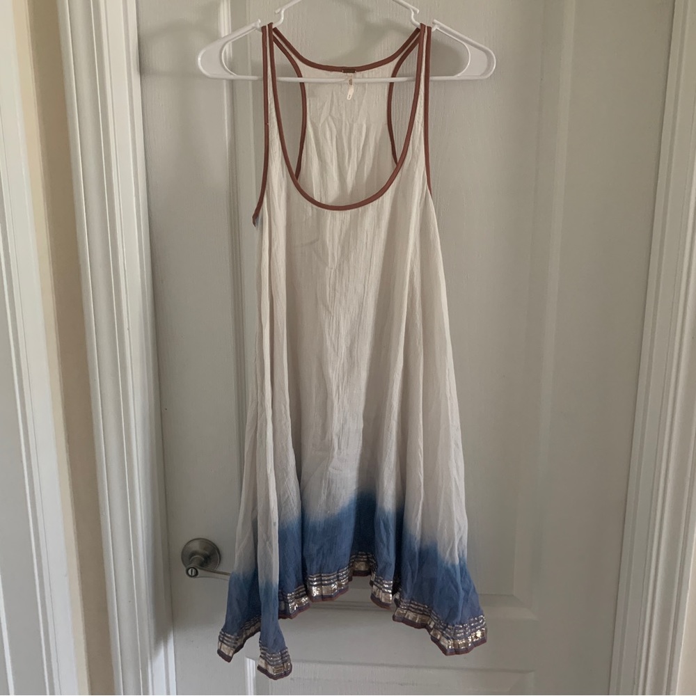 Women’s Small FREE PEOPLE White Blue Metallic Dip Dye Ombré Beach Dress